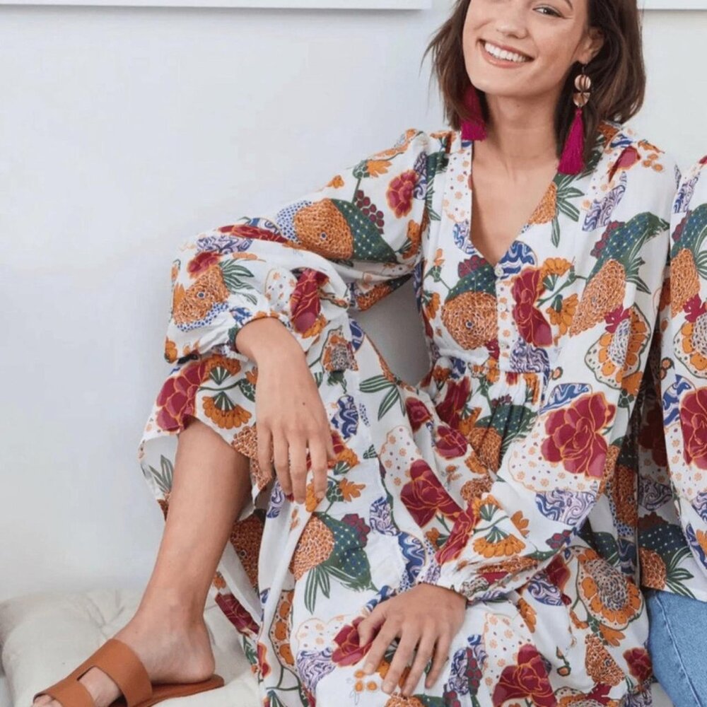 Roller Rabbit Floral Print Midi Dress